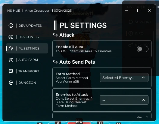 GET Auto send pets, Attack, Auto Arise, Auto Destroy, Auto Farm, Refresh Enemy list for Arise crossover hacks